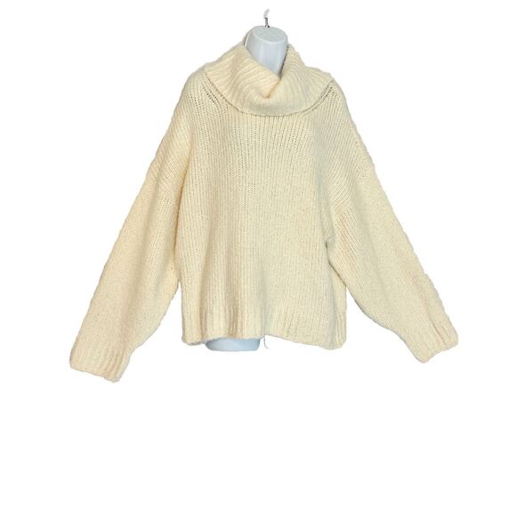 Pilcro Anthropologie Sweater Size L Cream Cowl Neck Oversized Thick Knit Cozy - Picture 2 of 10